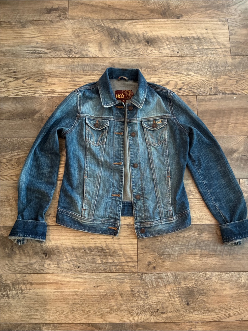 Vintage Y2K Hollister fitted trucker Distressed Medium Blue Denim Jacket